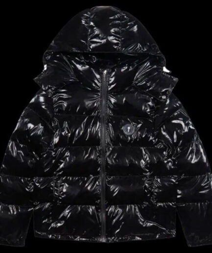 Black Shiny Trapstar Irongate Jacket Detachable Hooded back